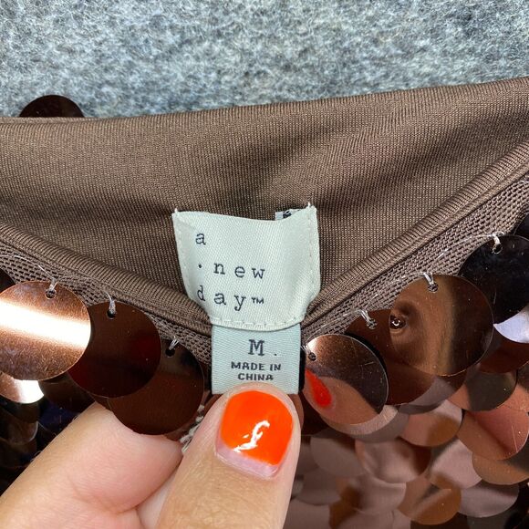 New A New Day Dress Women M Medium Brown Shift Short Sequin Sleeveless Lined - Picture 5 of 11